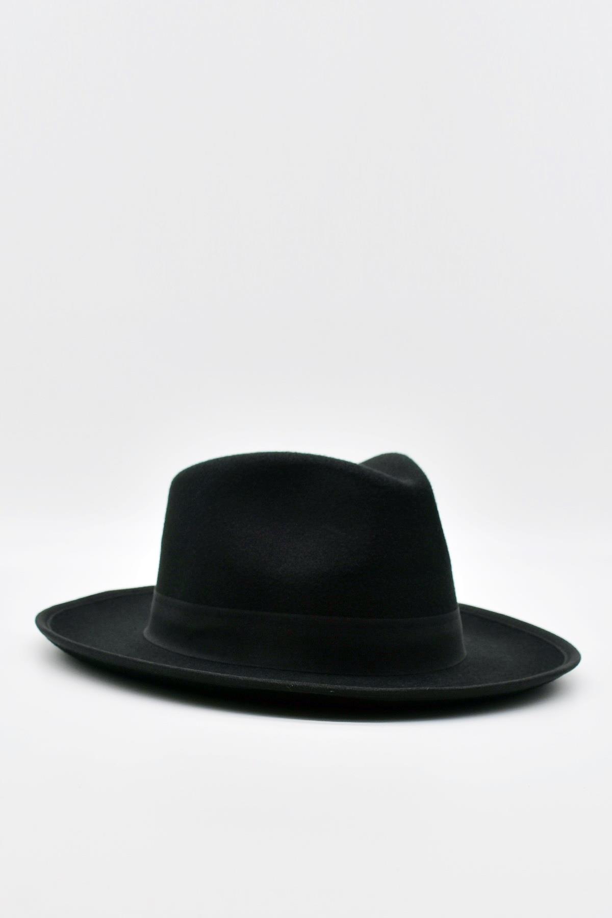Külah Vintage Erkek Fedora Fötr Şapka Panama İngiliz Trilby Kasket Siyah  KLH7375