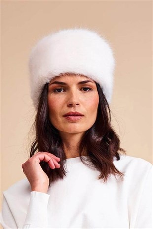 Külah Kadın Cossack Kalpak Kürklü Beyaz Şapka KLH7095