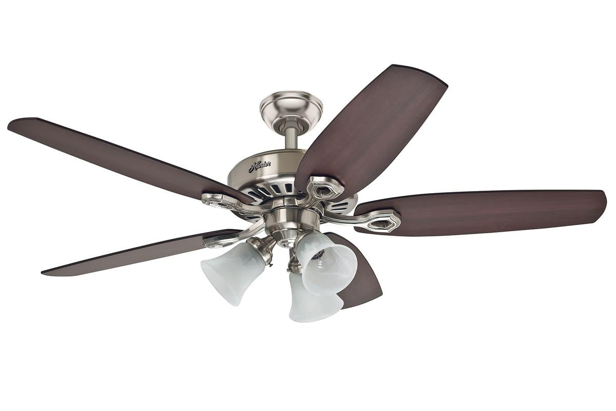 Builders Plus Fırçalanmış Nikel - 132 Cm - Üçlü Avizeli Aydınlatmalı Tavan VantilatörüHunterFan
