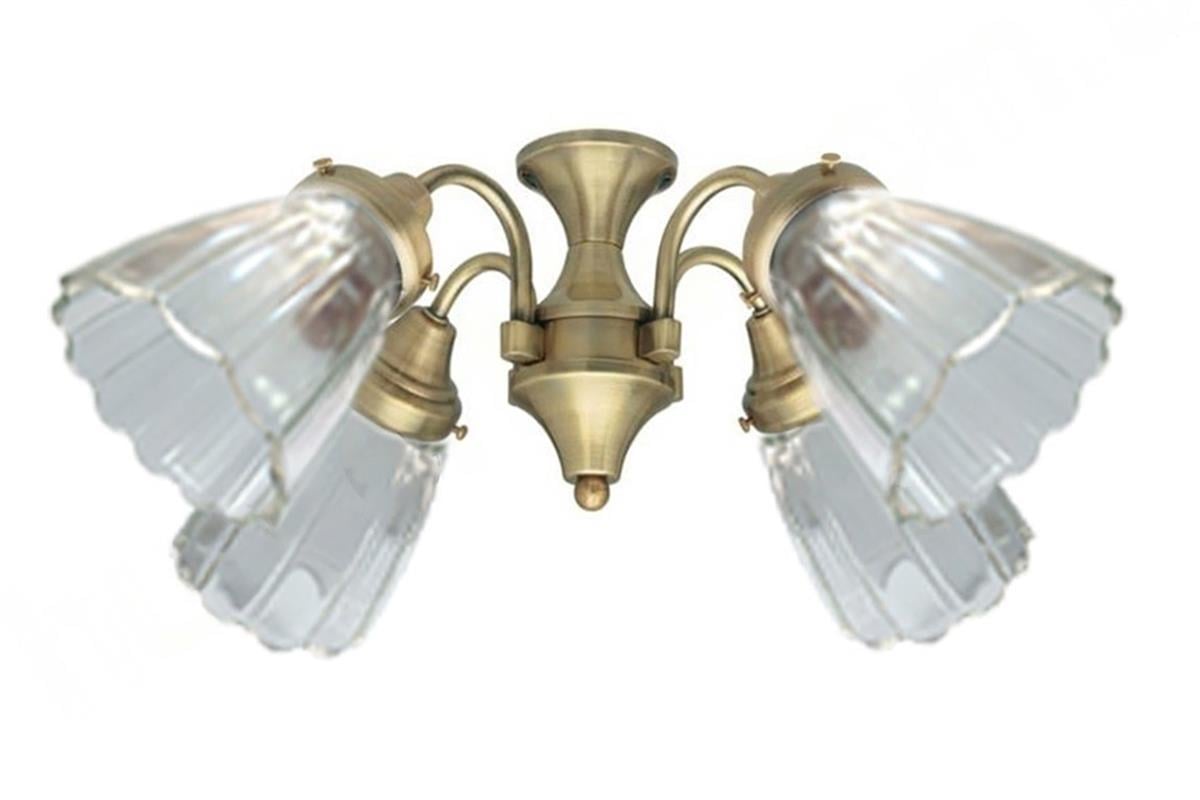 Dalgalı Şeffaf Camlı 4 lü Antik Pirinç  - 4 Adet 40 Watt E- 14 Duylu AydınlatmaHunterFan