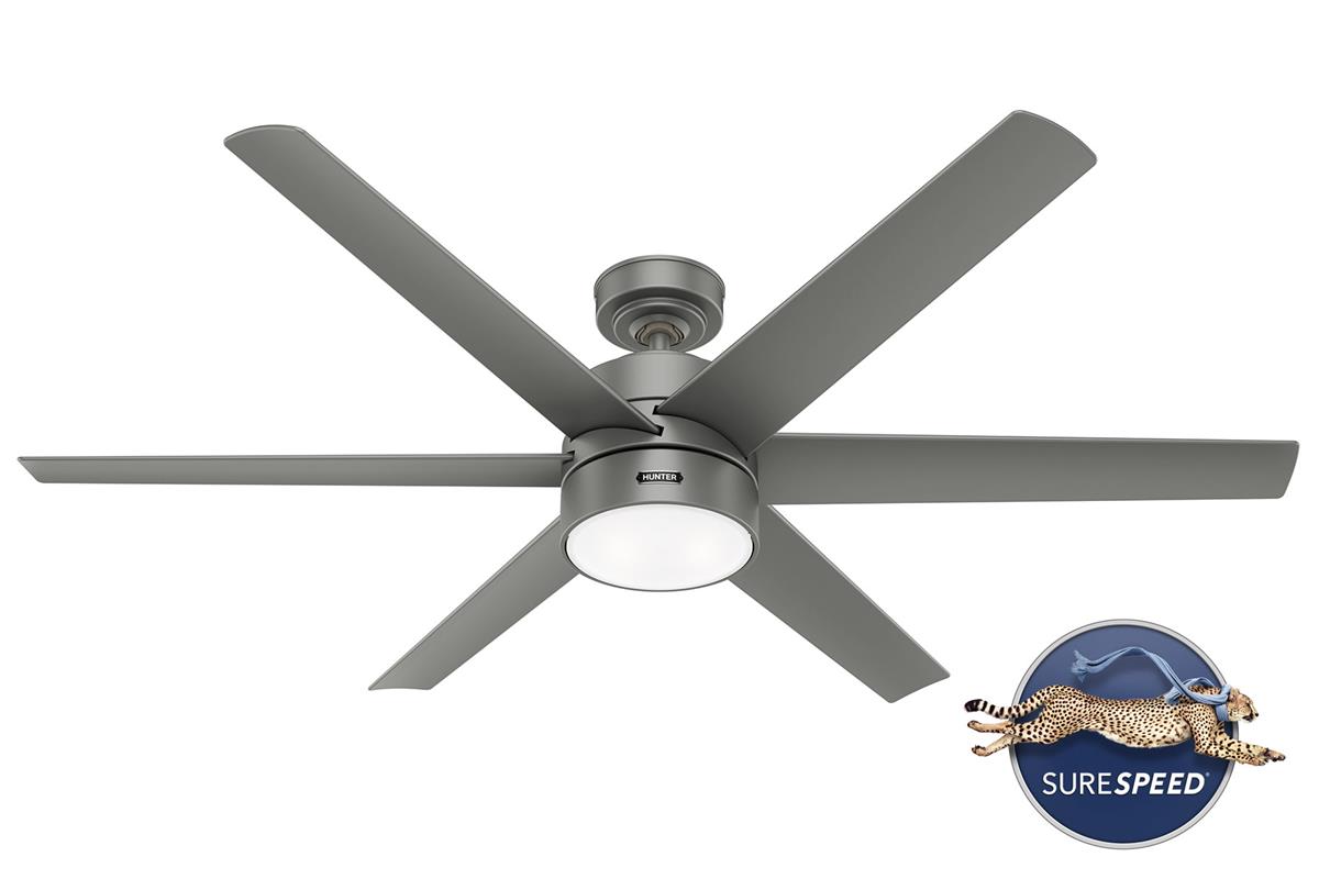 Solaria DC Motor 152 Cm. Mat Gümüş - Aydınlatmalı Dış Mekan-Nemli Mekan Tavan VantilatörüHunterFan