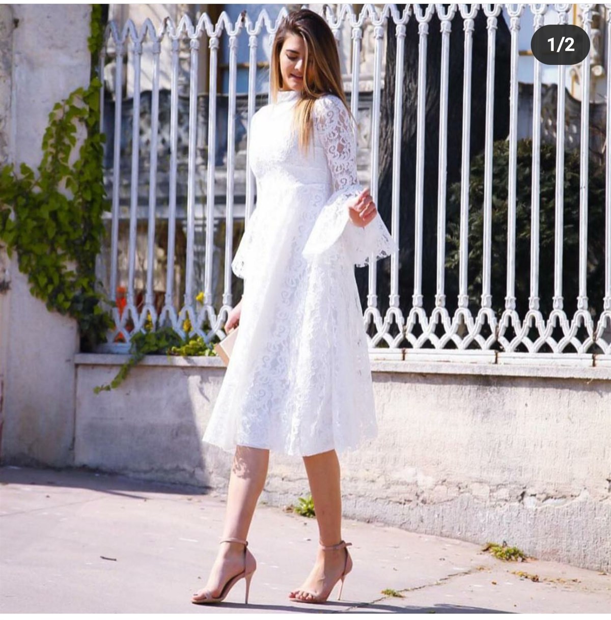 Beyaz güpür elbise