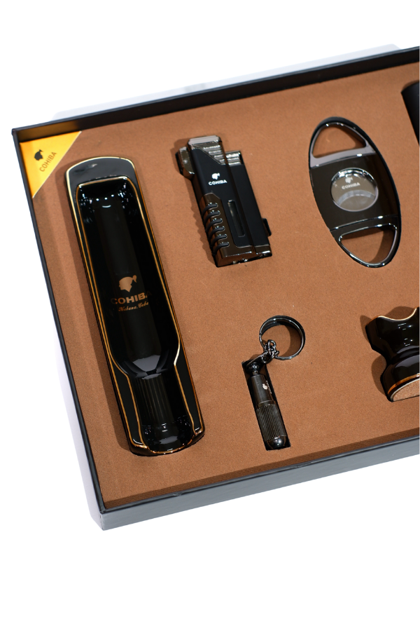 Cohiba Çakmak Kesici Küllük Sehpa Tüp Punch Gunmetel-Siyah Altılı Puro Seti