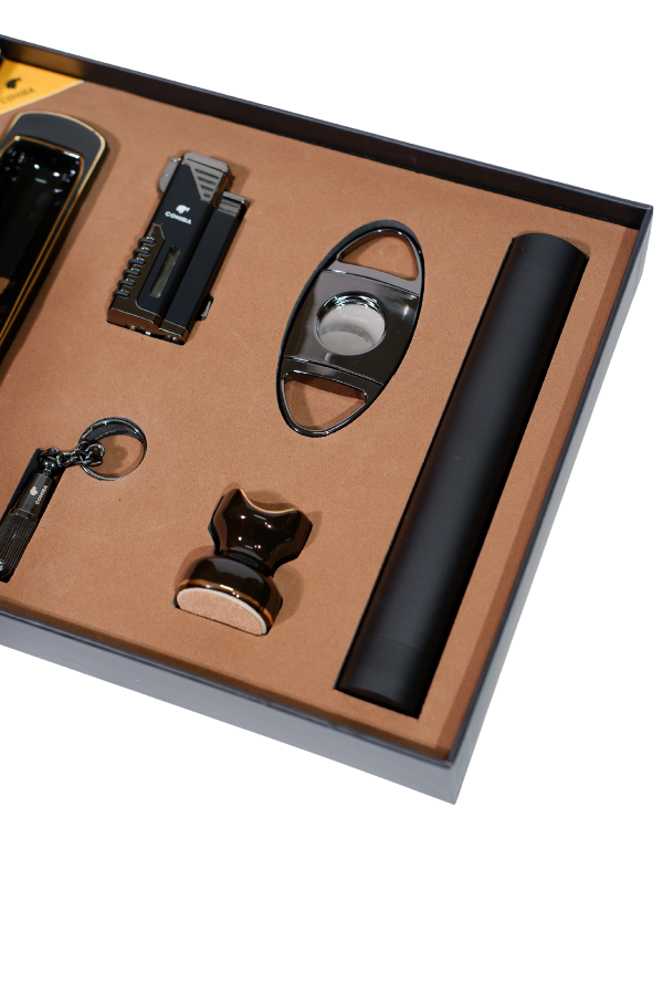 Cohiba Çakmak Kesici Küllük Sehpa Tüp Punch Gunmetel-Siyah Altılı Puro Seti