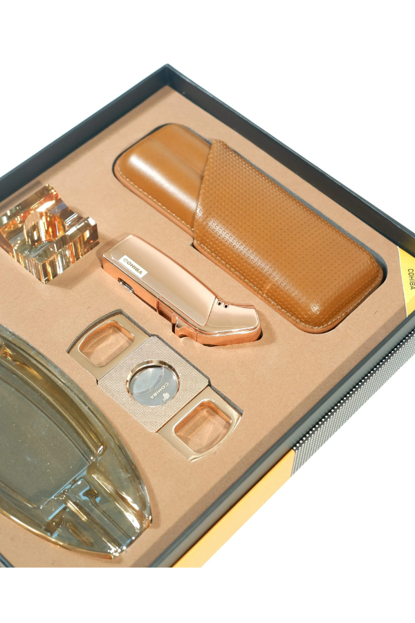 Cohiba 3 Torch Çakmak Sehpa Küllük Kesici Kılıf Rose Gold Beşli Puro Seti