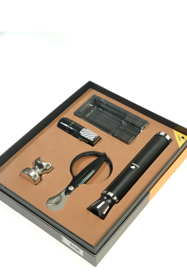 Cohiba 3 Torch Çakmak Makas Tüp Sehpa Küllük Siyah Beşli Puro Seti