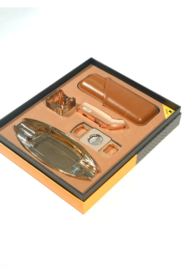 Cohiba 3 Torch Çakmak Sehpa Küllük Kesici Kılıf Rose Gold Beşli Puro Seti