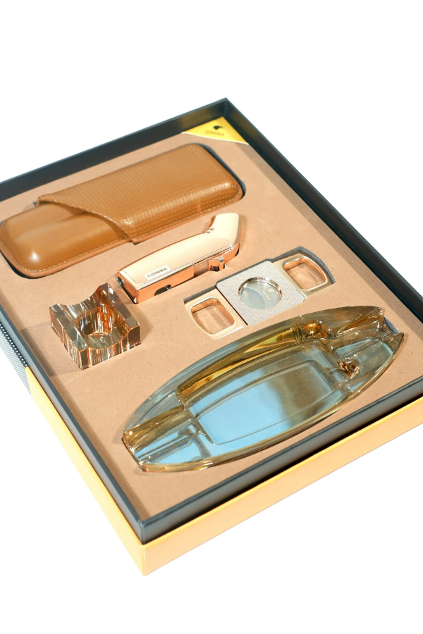 Cohiba 3 Torch Çakmak Sehpa Küllük Kesici Kılıf Rose Gold Beşli Puro Seti