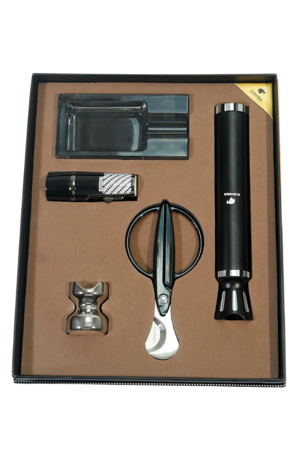 Cohiba 3 Torch Çakmak Makas Tüp Sehpa Küllük Siyah Beşli Puro Seti