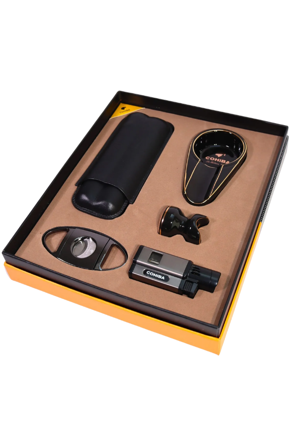 Cohiba 3 Torch Pürmüz Çakmak Kılıf Küllük Kesici Sehpa Siyah Beşli Puro Seti