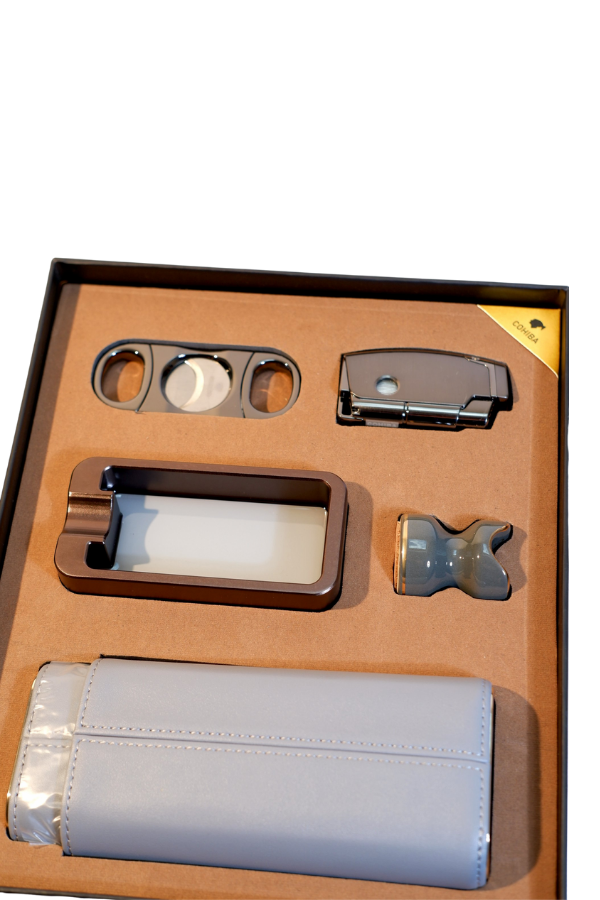 Cohiba Çakmak Kesici Küllük Kılıf Sehpa Beşli Gümüş - Siyah Puro Seti