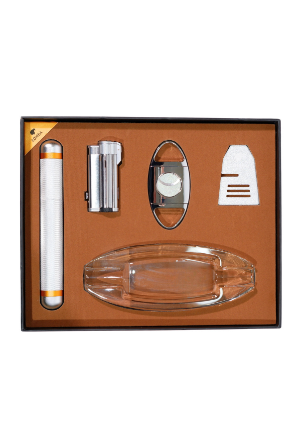 Cohiba Çakmak Kesici Küllük Sehpa Tüp Gümüş Beşli Puro Seti