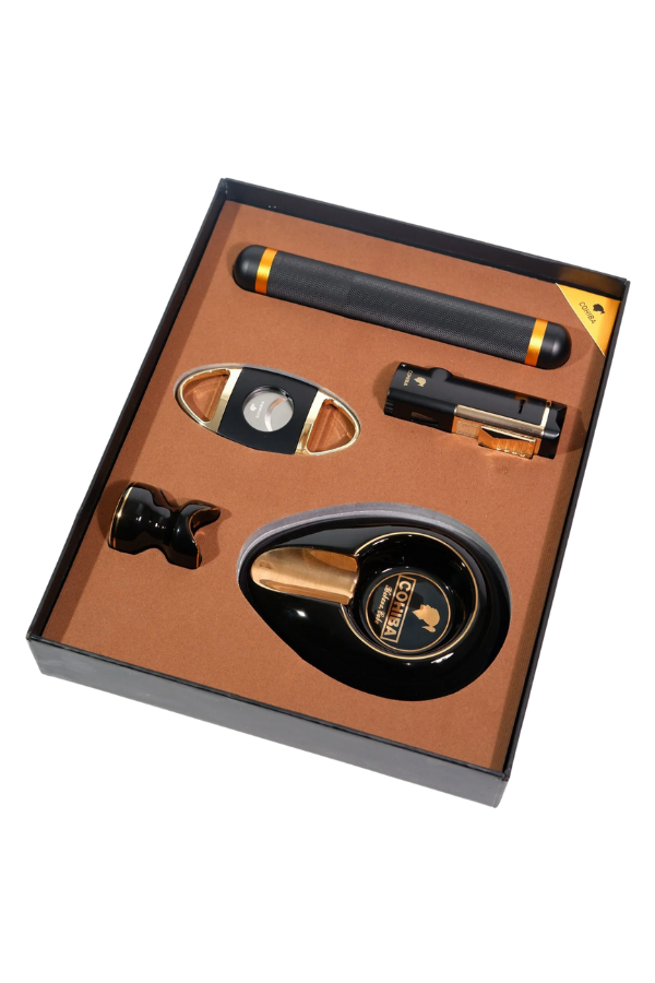 Cohiba Çakmak Kesici Küllük Sehpa Tüp Beşli Siyah - Gold Puro Seti