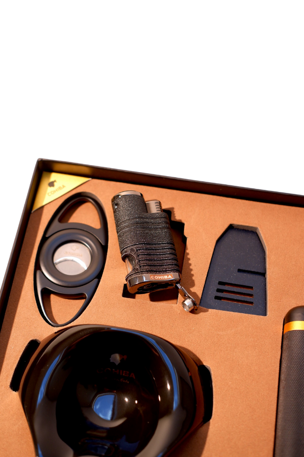 Cohiba Çakmak Kesici Küllük Sehpa Tüp Beşli Siyah Puro Seti