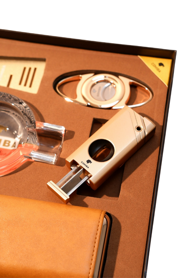 Cohiba Çakmak Kesici Küllük Kılıf Sehpa Beşli Rose Gold Puro Seti