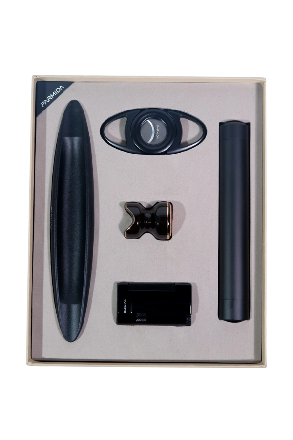 Parmida Çakmak Kesici Küllük Sehpa Tüp Beşli Siyah Puro Seti