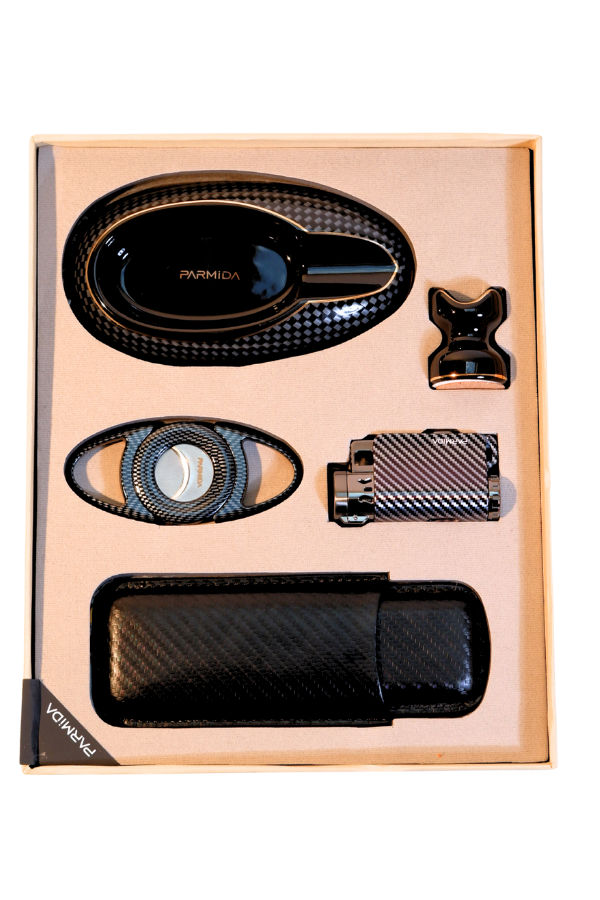 Parmida Çakmak Kesici Küllük Kılıf Sehpa Beşli Siyah Puro Seti