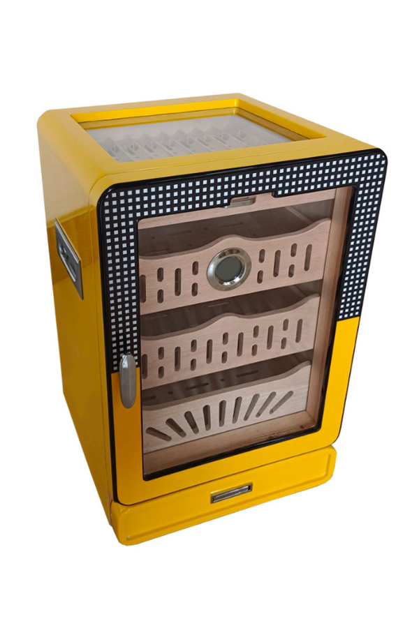 TR8821,Cohiba Desenli Aksesuar Çekmeceli Camlı Sedir Humidor Puro Kutusu