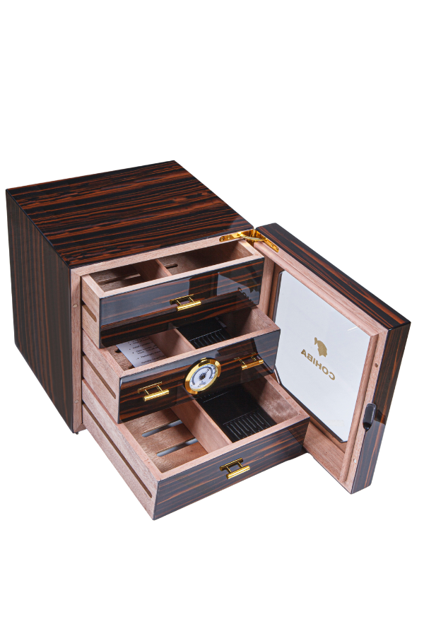 Cohiba 3 Çekmeceli Sedir Humidor Puro Kutusu Siyah-Ahşap