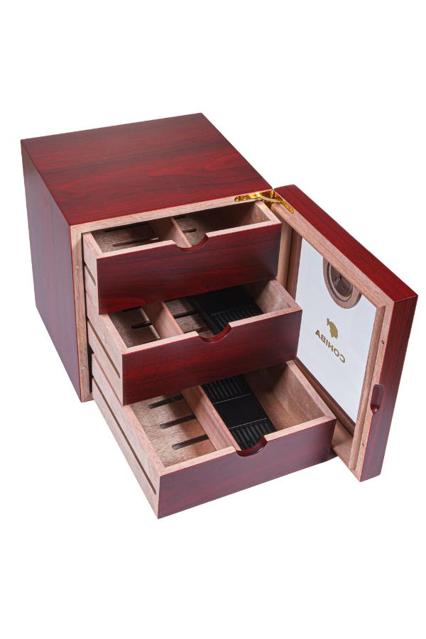 Cohiba 3 Çekmeceli Sedir Humidor Puro Kutusu Kiraz