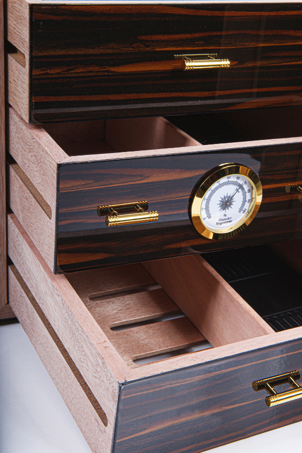 Cohiba 3 Çekmeceli Sedir Humidor Puro Kutusu Siyah-Ahşap
