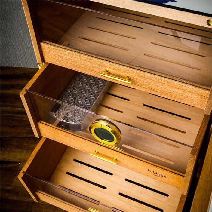 Lubinski Special Edt. Cuban Flag 3 Çekmeceli Humidor Puro Kutusu Dolap 120s