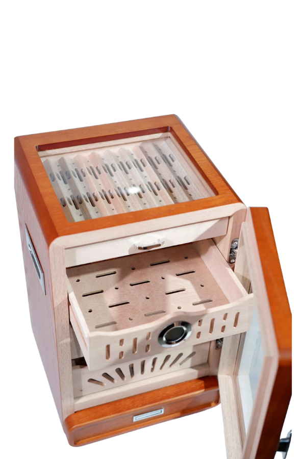 PremiumQuality Ahşap Aksesuar Çekmeceli Camlı Sedir Humidor Puro Kutusu