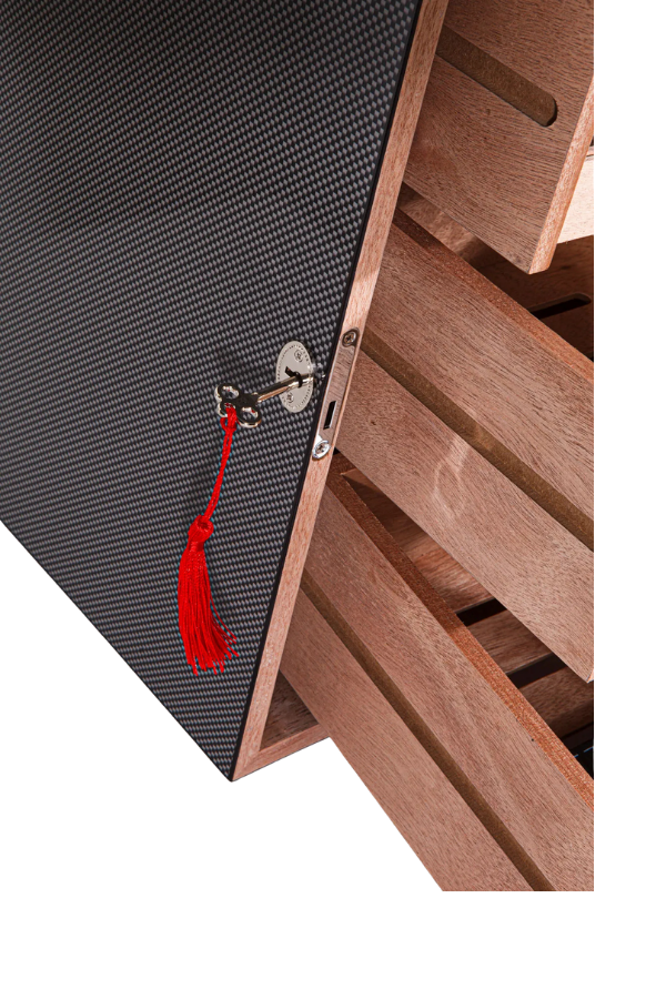 PremiumQuality Belgrano Karbon Desenli 3 Çekmeceli Sedir Humidor Puro Kutusu