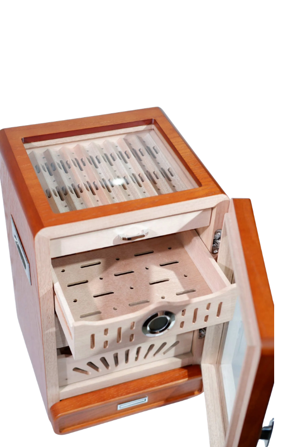 PremiumQuality Ahşap Aksesuar Çekmeceli Camlı Sedir Humidor Puro Kutusu