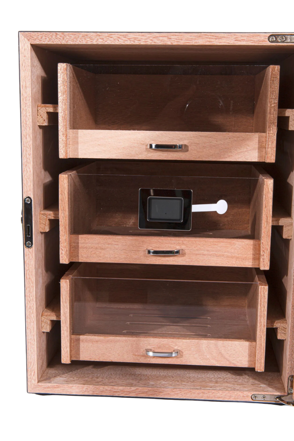 PremiumQuality Belgrano Karbon Desenli 3 Çekmeceli Sedir Humidor Puro Kutusu