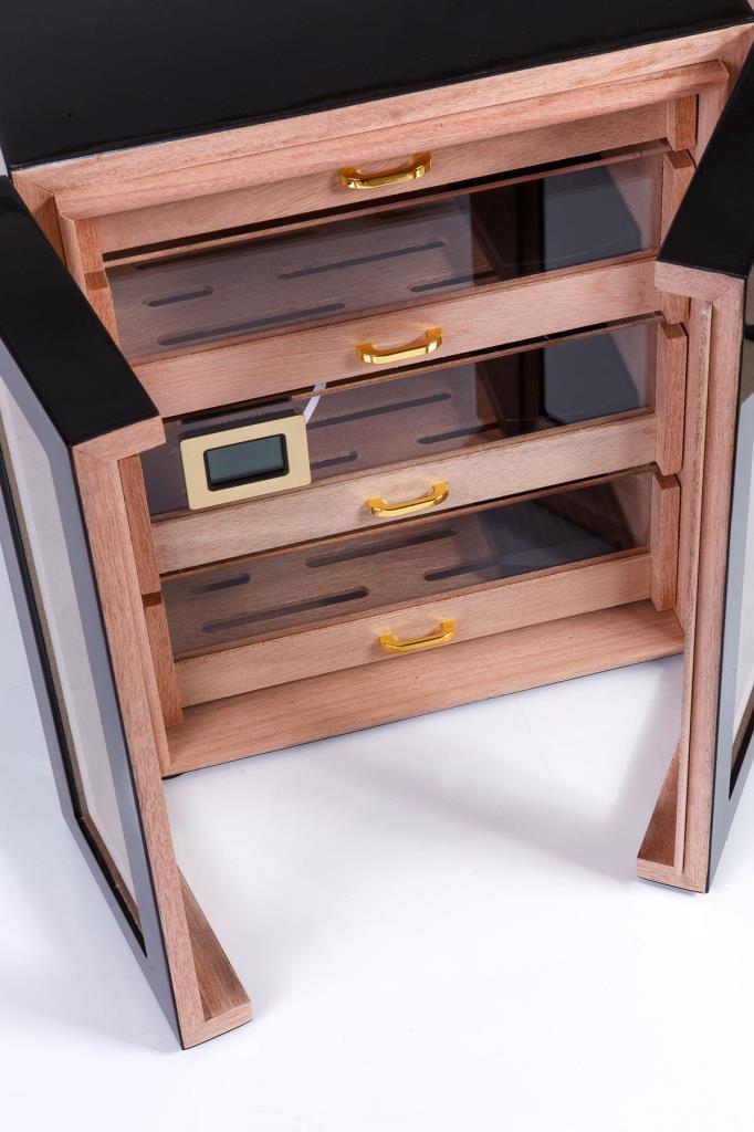 PremiumQuality Santa Rosa Siyah 4 Çekmeceli Sedir Humidor Puro Kutusu