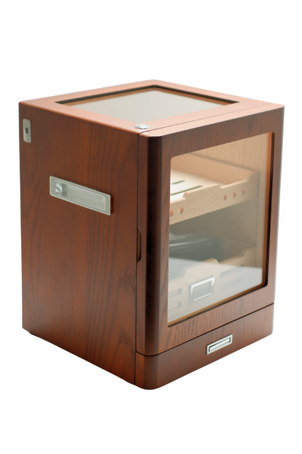 PremiumQuality Sucre Aksesuar Çekmeceli İçi Ledli Kahverengi Sedir Humidor Puro Kutusu