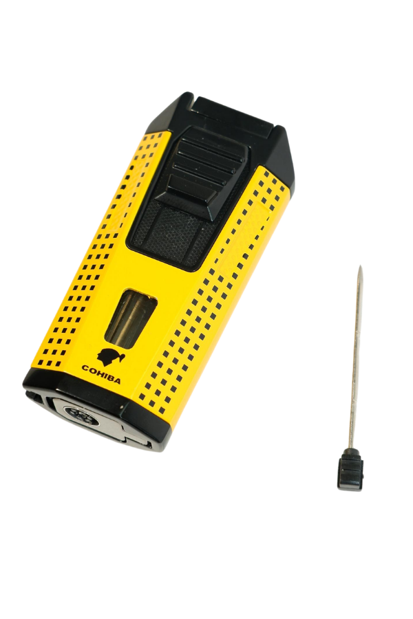 Cohiba Çift Torch Pürmüz Delicili Sarı Siyah Nokta Desenli Metal Puro Çakmağı