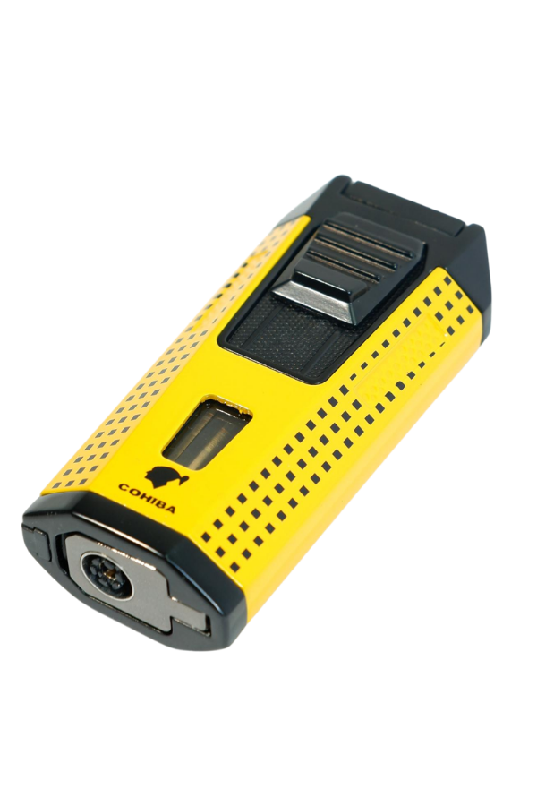 Cohiba Çift Torch Pürmüz Delicili Sarı Siyah Nokta Desenli Metal Puro Çakmağı