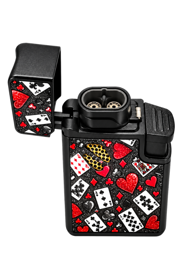 Hunter Çift Torch Pürmüz Ace & Kalp Design Siyah Metal Puro Çakmağı