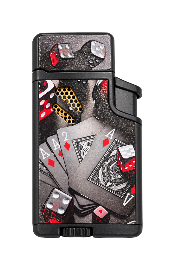 Hunter Çift Torch Pürmüz Ace & Zar Design Siyah Metal Puro Çakmağı