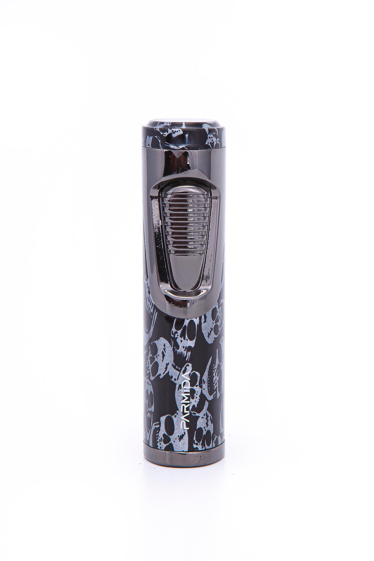Parmida Skull Design Çift Torch Pürmüz Siyah Metal Puro Çakmağı
