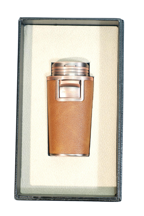 Parmida Çift Torch Pürmüz Delicili Gövdesi Deri Bronz Metal Puro Çakmağı