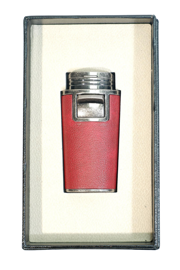 Parmida Çift Torch Pürmüz Delicili Gövdesi Deri Kırmızı Gunmetal Puro Çakmağı