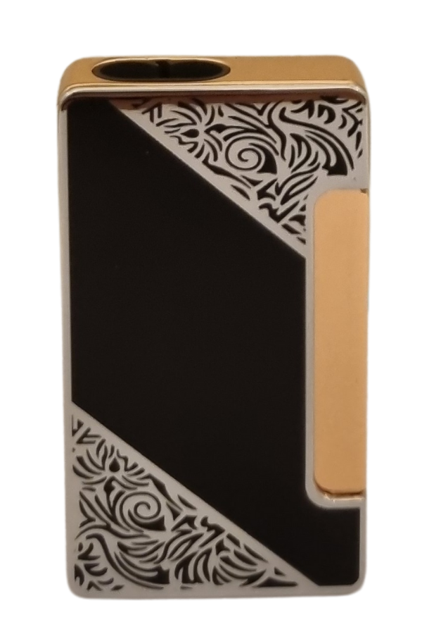 PremiumQuality Gümüş-Siyah Desenli Çift Torch Metal Puro Çakmağı