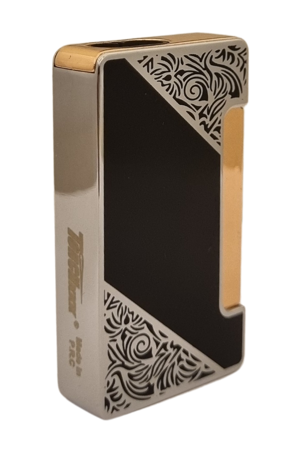 PremiumQuality Gümüş-Siyah Desenli Çift Torch Metal Puro Çakmağı