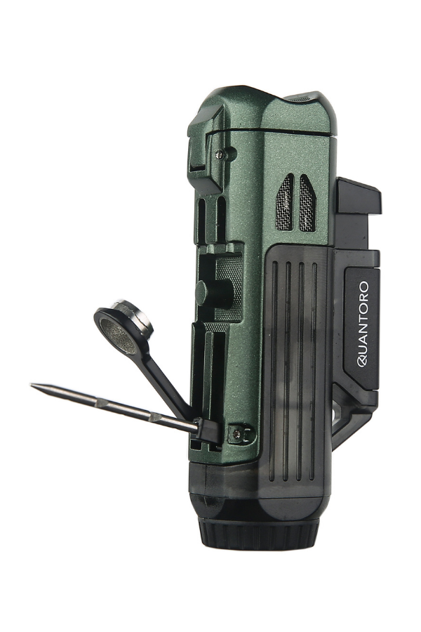 Quantoro Çift Torch Pürmüz Delicili/İğneli Yeşil Metal Puro Çakmağı