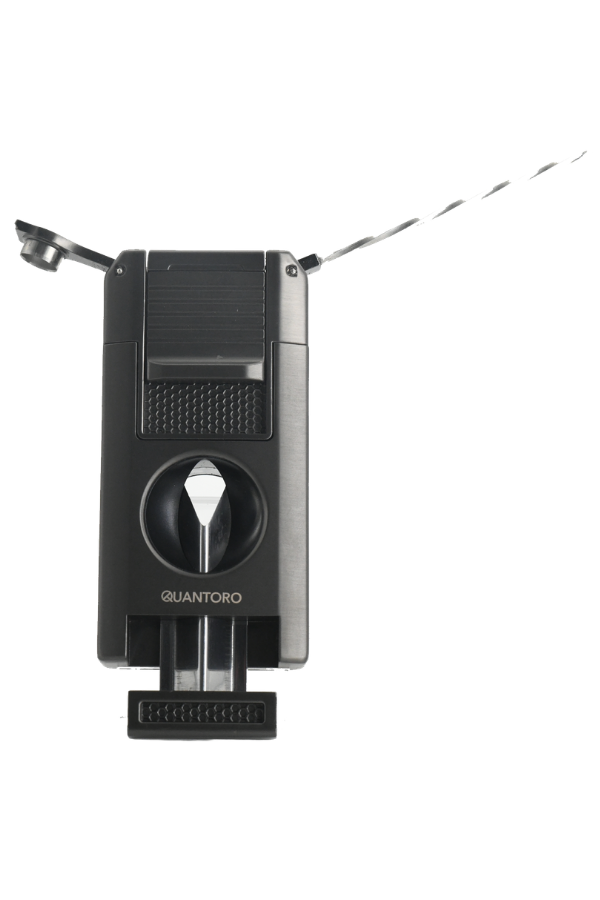 Quantoro Çift Torch Pürmüz V-Cut/Delicili/İğneli Gri Metal Puro Çakmağı