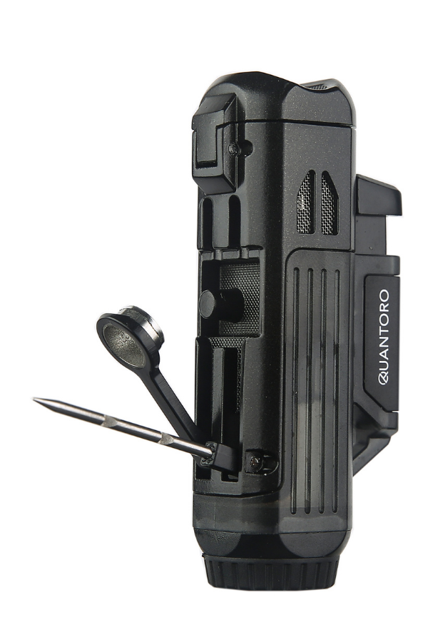 Quantoro Çift Torch Pürmüz Delicili/İğneli Siyah Metal Puro Çakmağı
