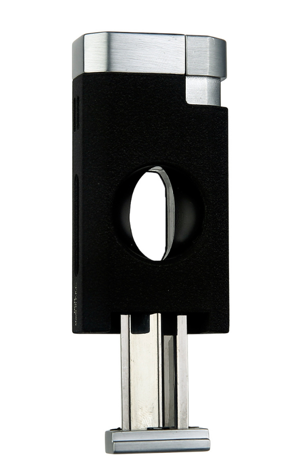 Quantoro Çift Torch Pürmüz V-Cut Kesicili Siyah-Gümüş  Metal Puro Çakmağı