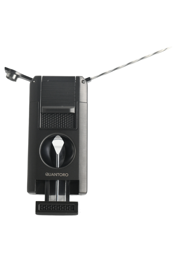 Quantoro Çift Torch Pürmüz V-Cut/Delicili/İğneli Gunmetal Metal Puro Çakmağı