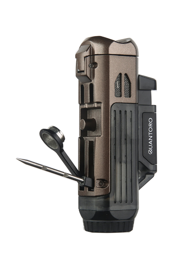 Quantoro Çift Torch Pürmüz Delicili/İğneli Kahverengi Metal Puro Çakmağı