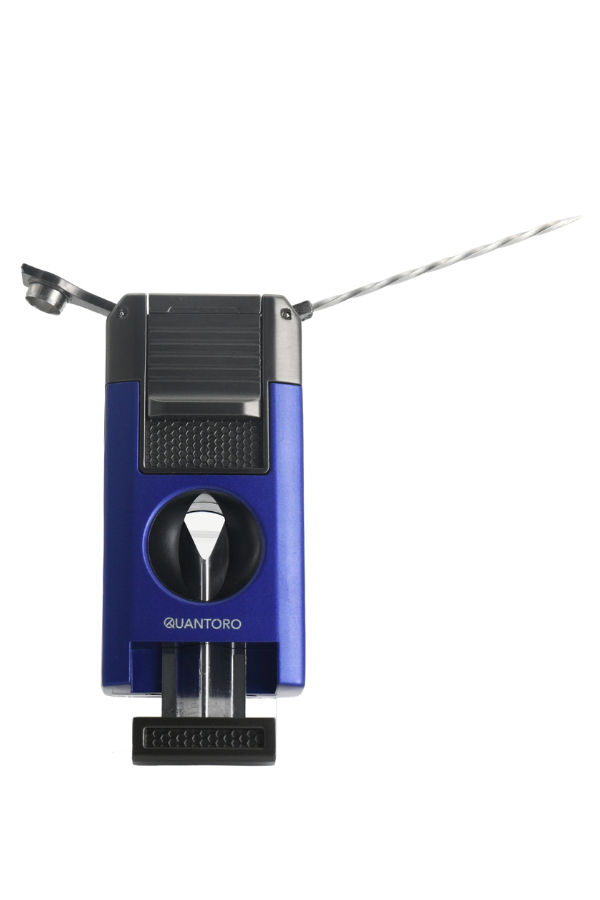 Quantoro Çift Torch Pürmüz V-Cut/Delicili/İğneli Mavi-Gunmetal Metal Puro Çakmağı
