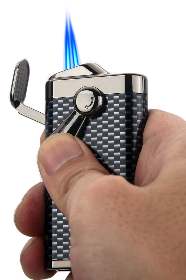 Quantoro Çift Torch Pürmüz Delicili Karbon Desenli Metal Puro Çakmağı