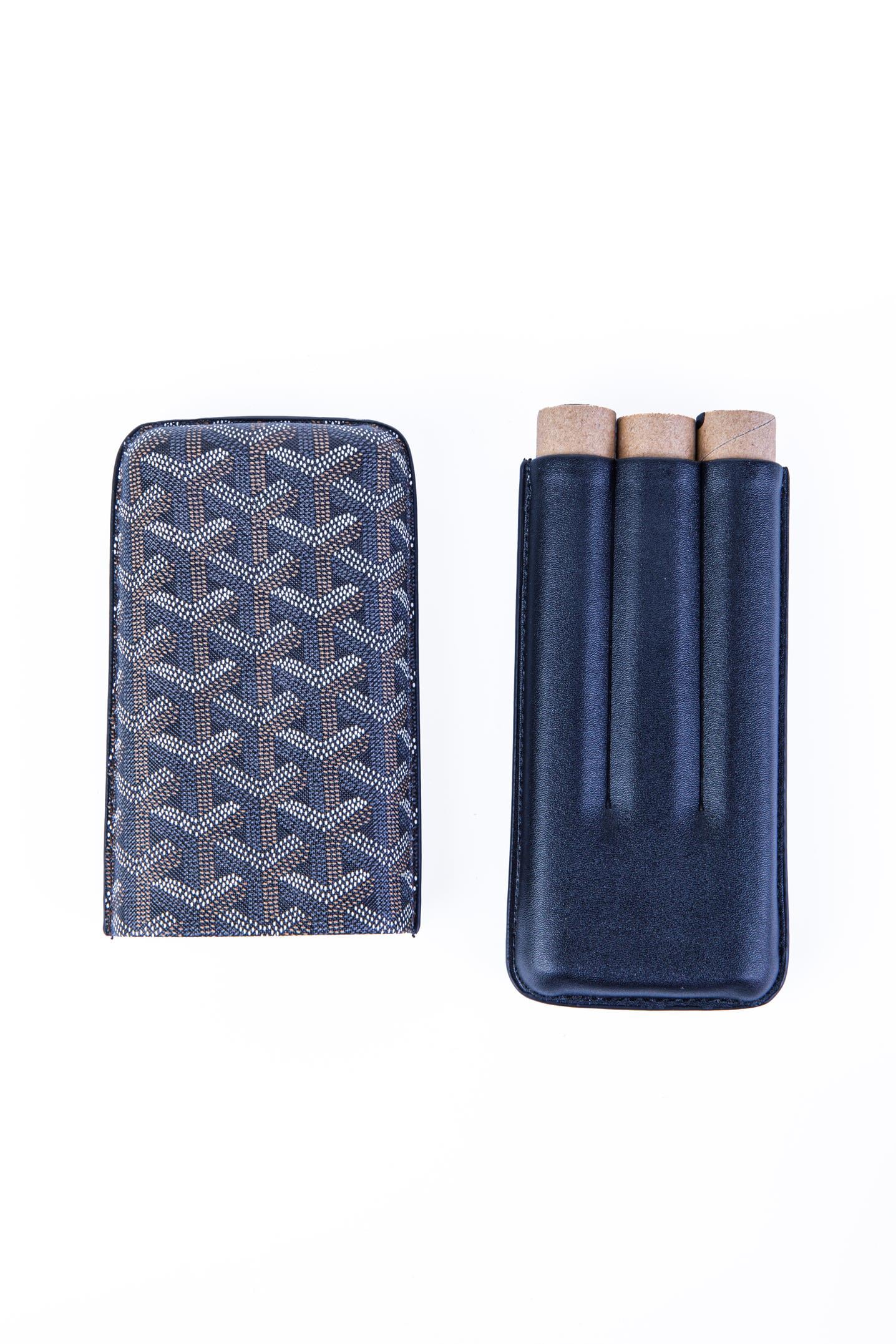 Cohiba Siyah Kahverengi Desenli Üçlü Deri Puro Kılıfı